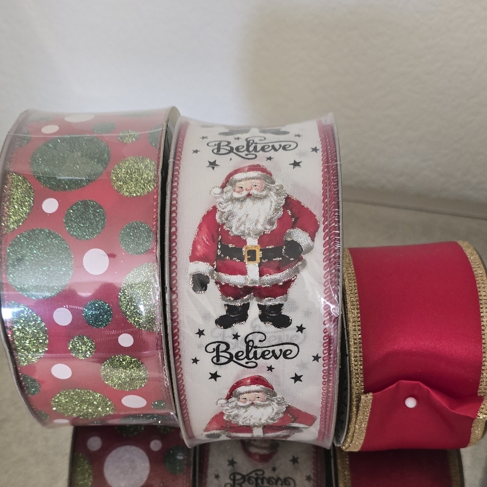 Brand New!! Festive Holiday Ribbon Set - Santa and Polka Dots